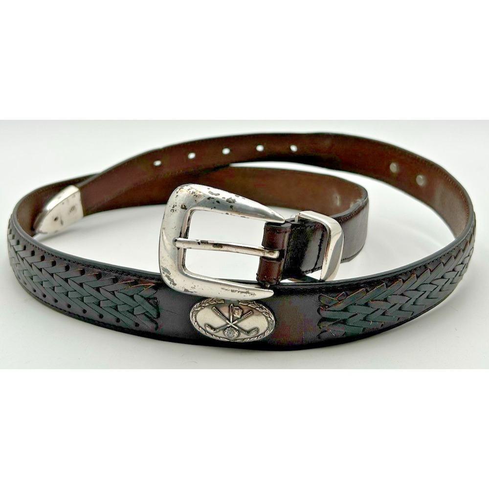 Full Grain‎ Italian Calfskin Leather Belt Mens 46 Golf Medallions Silver Preppy